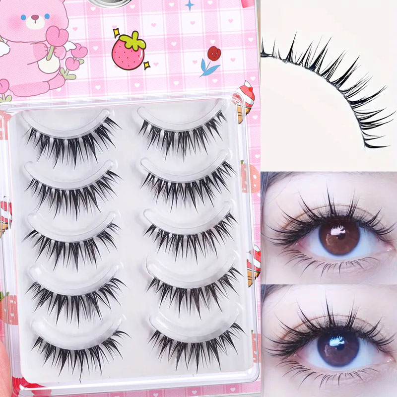 Eyelash Extension Cat Eye - 5 Pairs of Wet Comic Eyelashes,